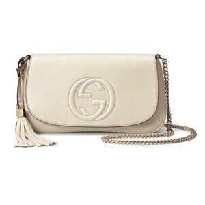 Gucci Soho Off White Leather Handbag Crossbody Clutch Ivory Italy Bag GG